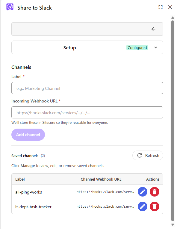 Configure Slack Channels 2 screenshot