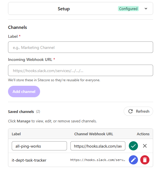 Manage Channels screenshot