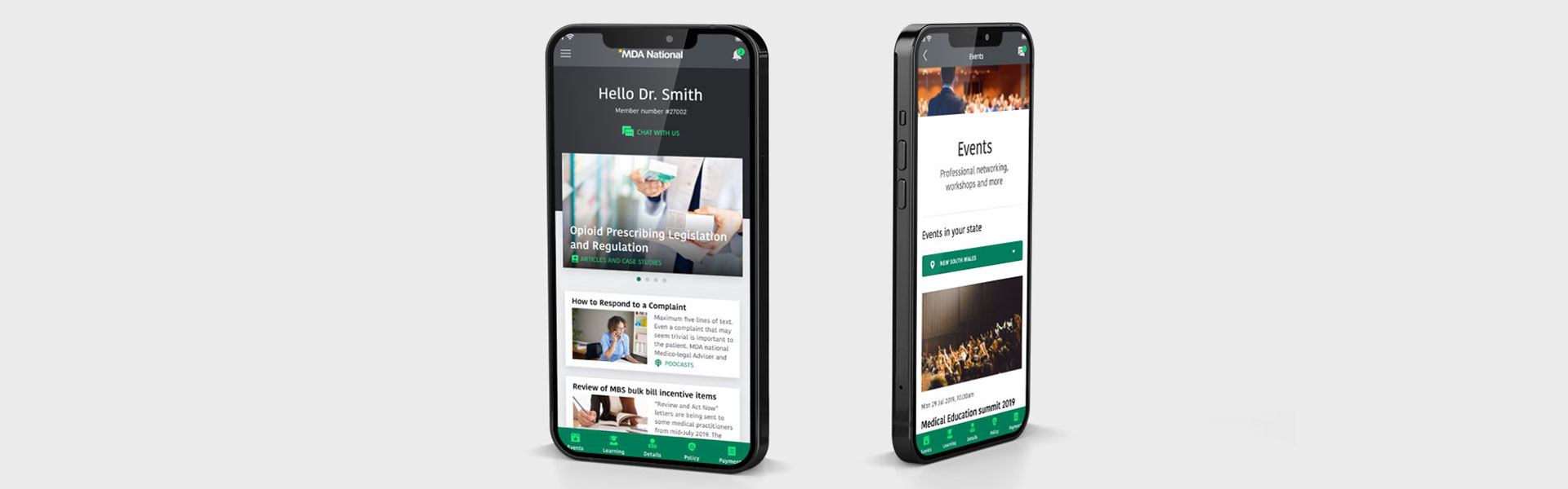 MDA mobile app screenshots